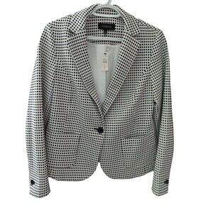 Talbots Size Small White Black Geometric Square Long Sleeve Lined Blazer
